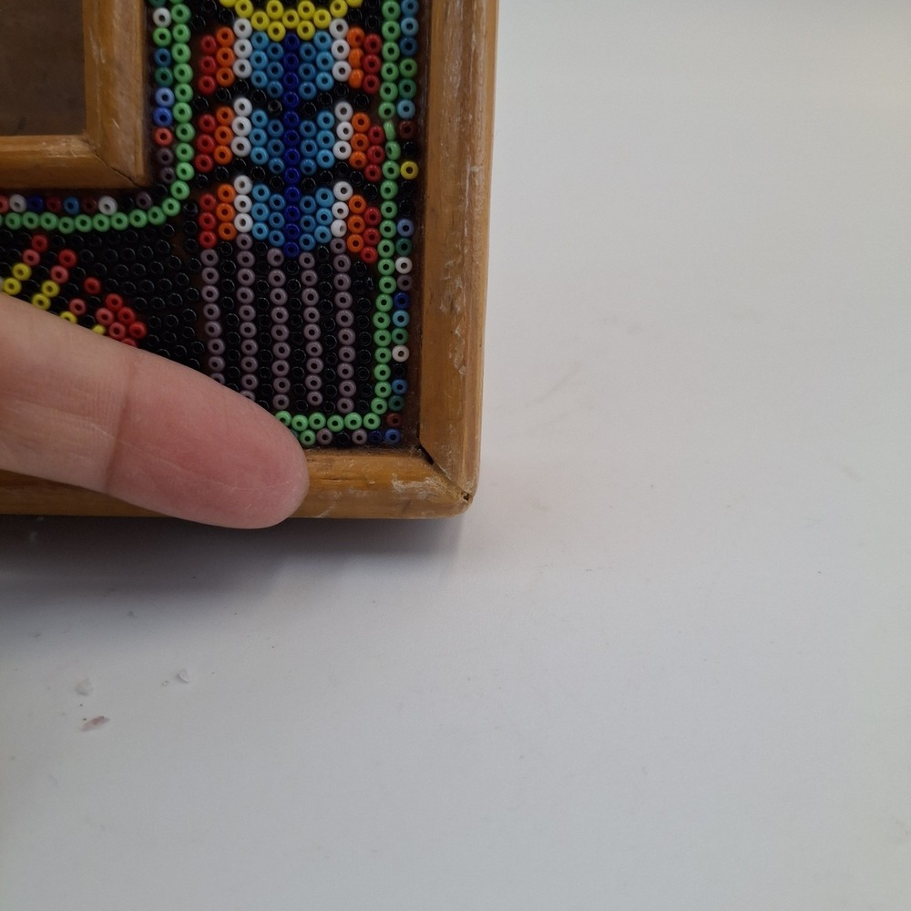 Huichol Beaded Wooden Picture Frame Mexican Folk Art Boho Native Vintage 8x10 - Picture 14 of 16